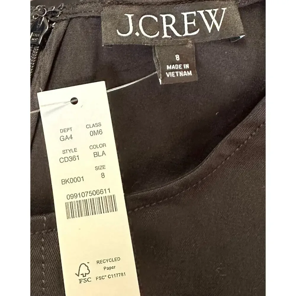 NWT J. Crew Pintuck Midi Dress in Stretch Twill Black CD361 Size 8